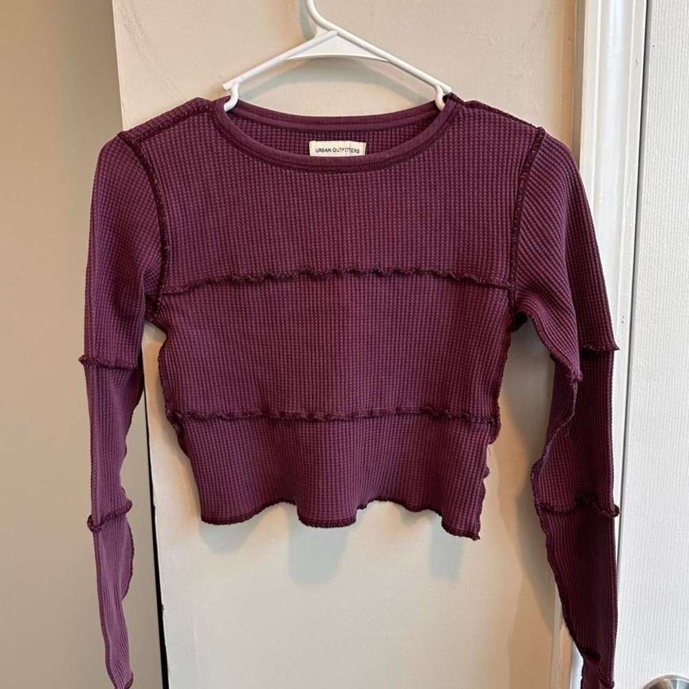 Urban Outfitters Plum Purple Waffle Knit Exposed Seam Ruffle Crop Top XS